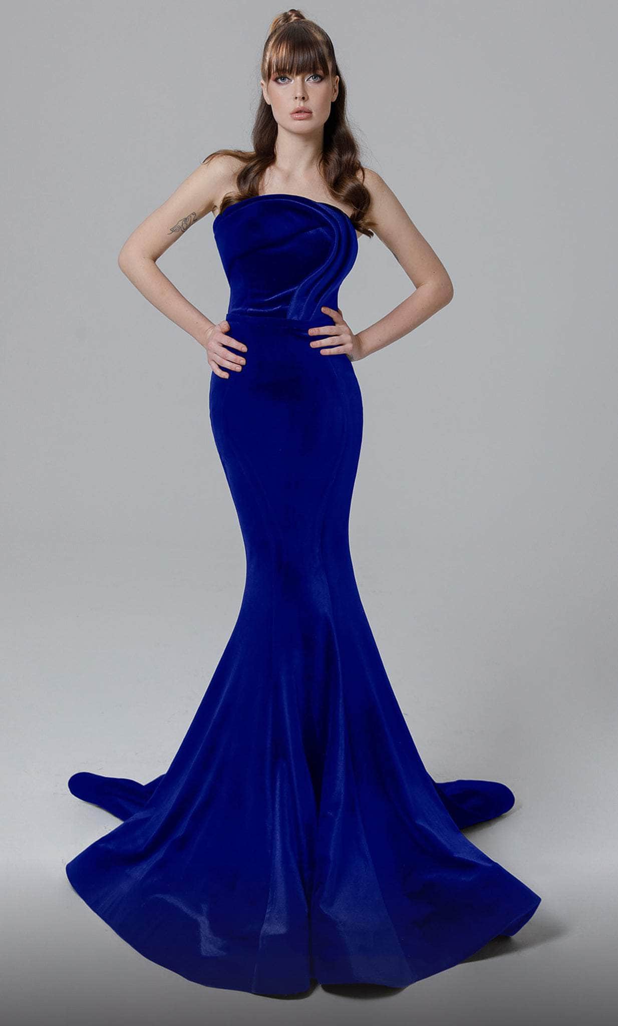 MNM Couture N0450 - Strapless Velvet Evening Gown Prom Dresses 4 / Royal Blue