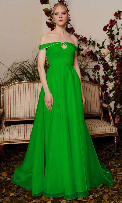 MNM COUTURE N0484 - Off Shoulder Front Keyhole Evening Gown Prom Dresses 4 / Green