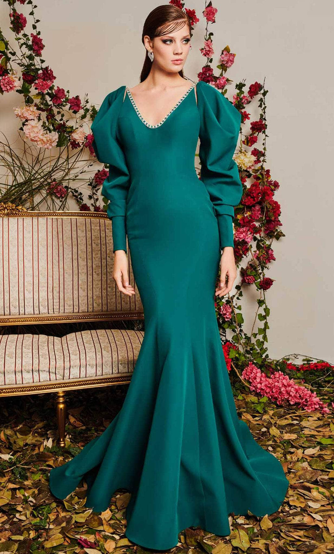 emerald green trumpet dress Azazie Joylin Dark Green Trumpet One Shoulder Floral Burnout Dress