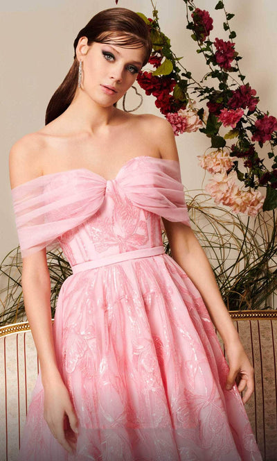 MNM COUTURE N0498 - Off Shoulder Tea Length Dress Sweet 16 Dresses