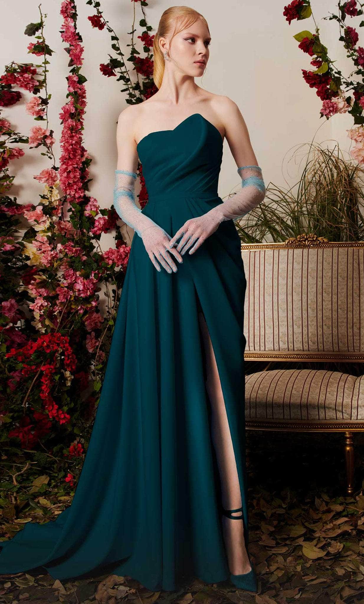 MNM COUTURE N0503 - Draped Bodice Evening Gown Formal Gowns 4 / Green