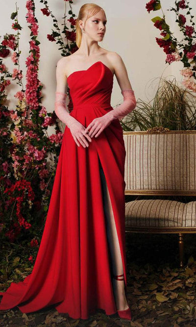 MNM COUTURE N0503 - Draped Bodice Evening Gown Formal Gowns 4 / Red