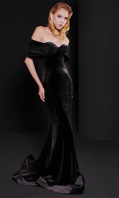 MNM COUTURE N0523 - Ruched Off Shoulder Evening Gown Special Occasion Dress