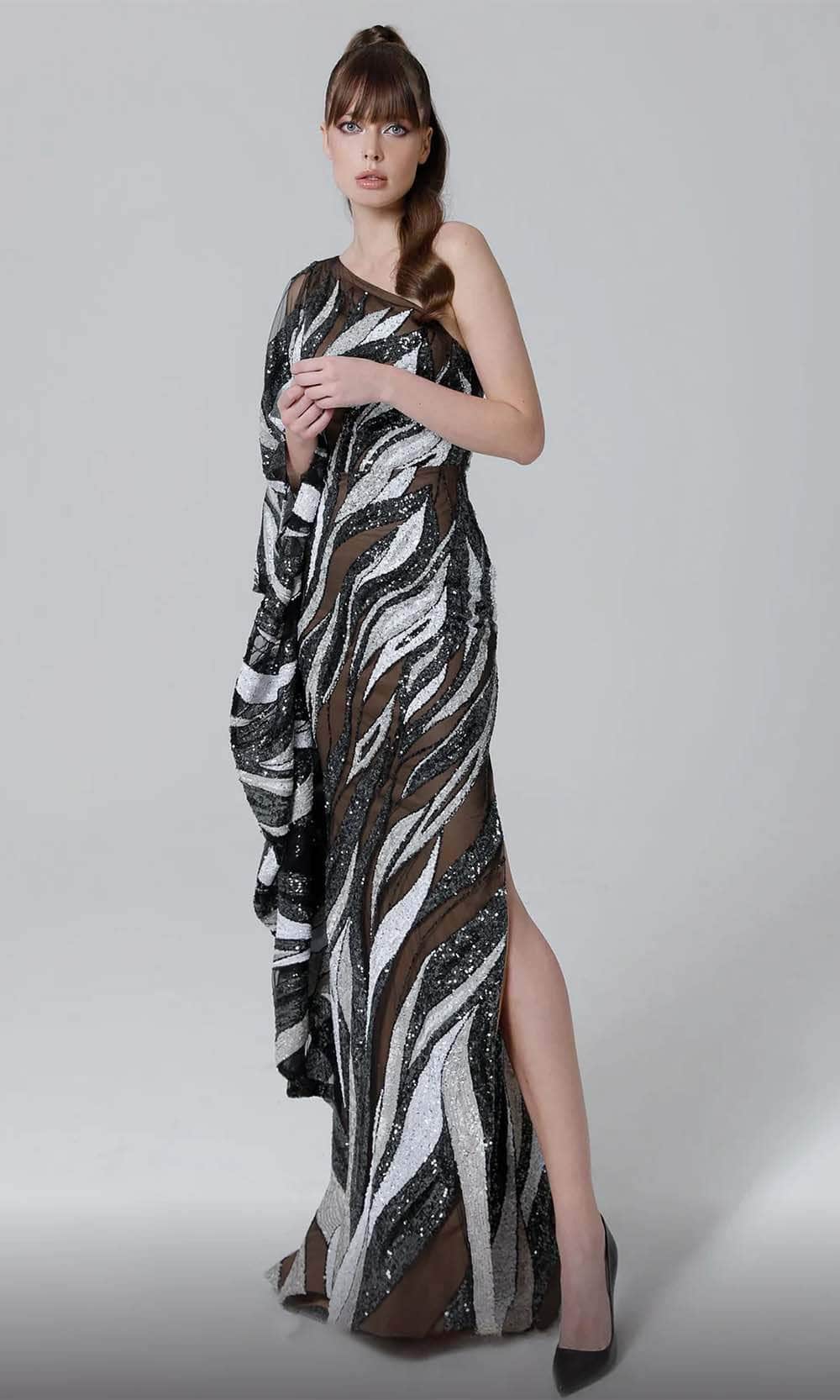MNM Couture N0535 - Draped Slit Evening Dress Evening Dresses