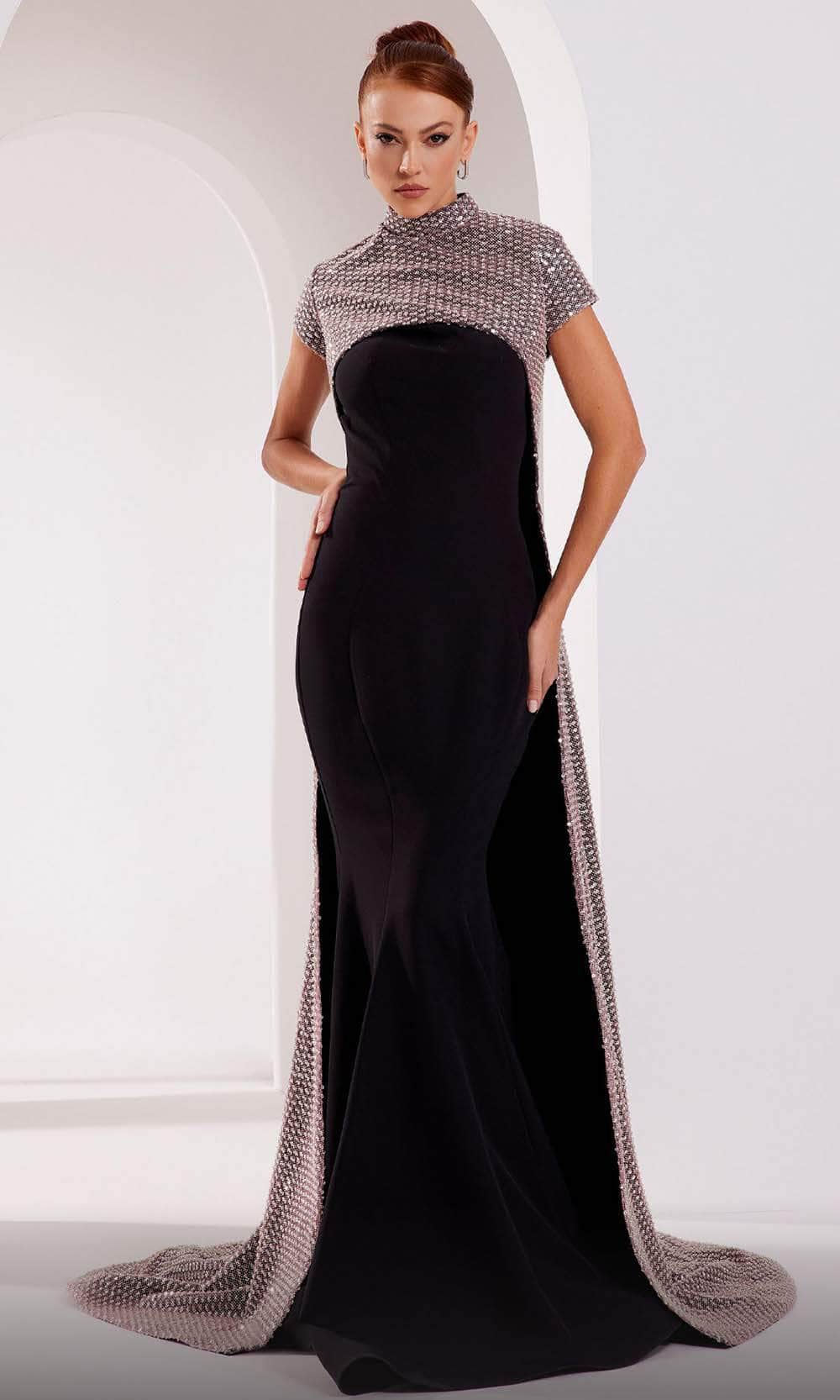 MNM Couture N0554 - Metallic Open Sheath Evening Dress Evening Dresses 0 / Pink