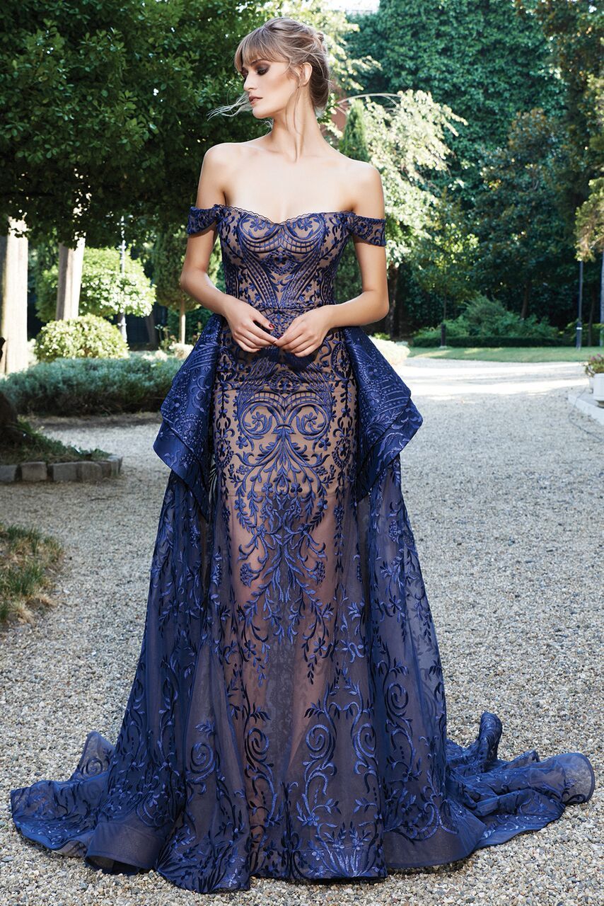 MNM Couture - Off-Shoulder Lace Embroidered Gown N0134 Special Occasion Dress