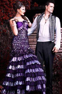 MNM Couture Strapless Pleated Floral  Layered Mermaid Gown KH060 - 1 pc Purple/Silver In Size 18 Available CCSALE 18 / Purple/Silver