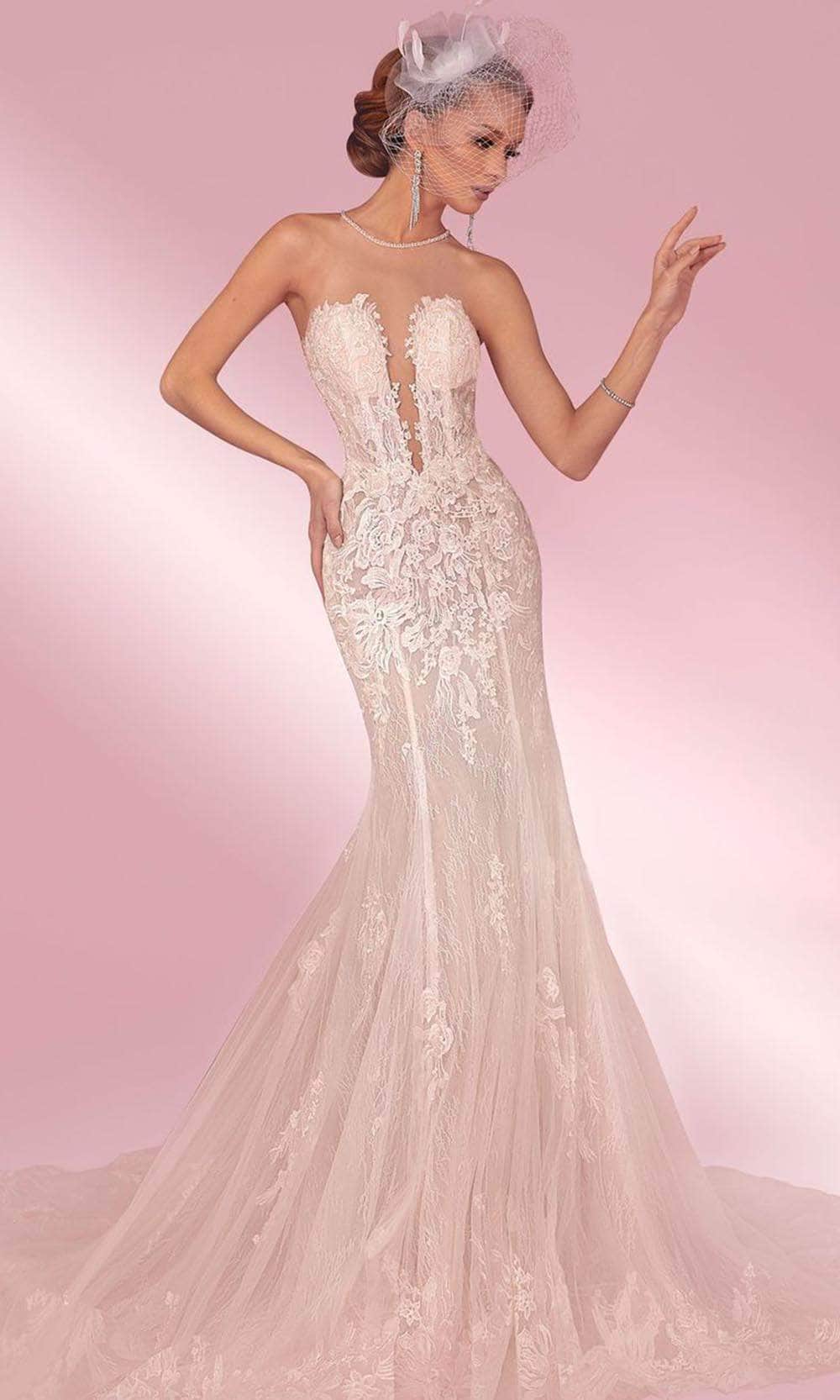 MNM COUTURE W2100 - Sweetheart Laced Mermaid Dress Special Occasion Dress XS / Off White