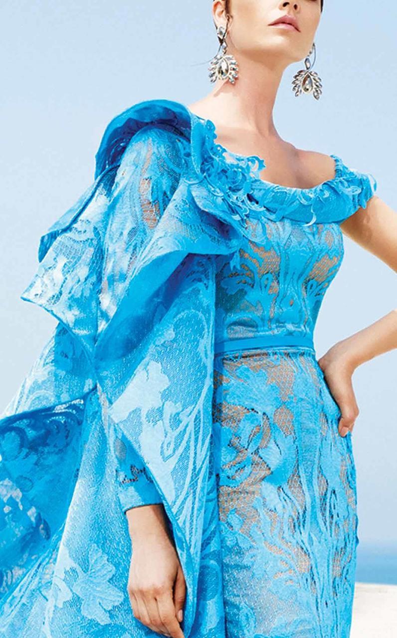 MNM Couture - 2341 Laced Bateau Neck Sheath Dress in Blue