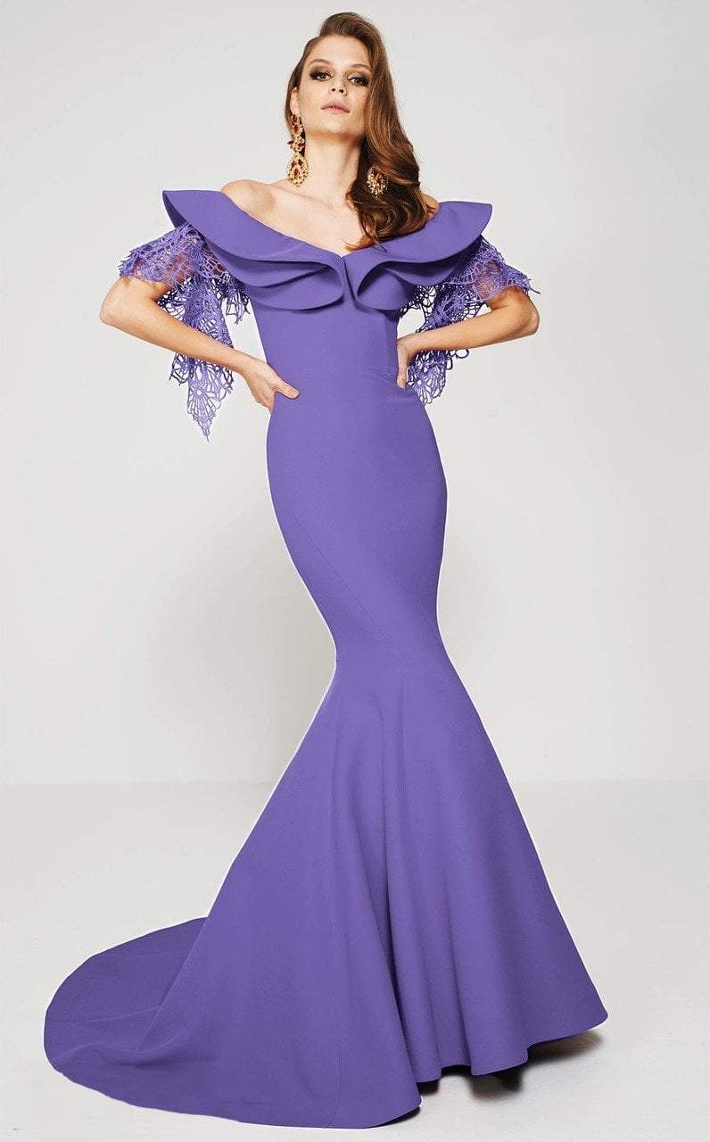 MNM Couture - 2365 Layered Off Shoulder Mermaid Dress in Purple