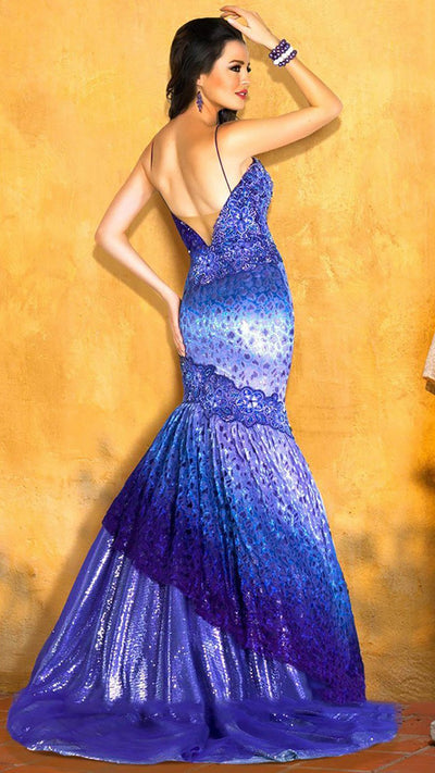 MNM Couture - KH068SC Florid Rendered Mermaid Long Dress