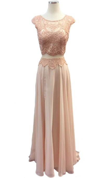 Mock Two Piece Jewel Embroided A-line Prom Dress Dress XXS / Blush