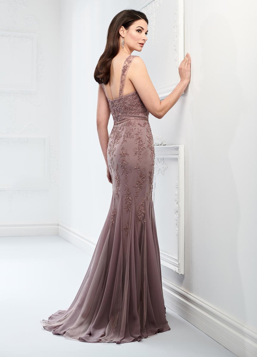 Mon Cheri Beaded Fitted Trumpet Evening Dress 218903 CCSALE 12 / Dark Mink