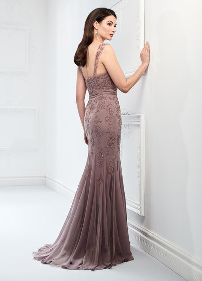 Mon Cheri Beaded Fitted Trumpet Evening Dress 218903 CCSALE 12 / Dark Mink