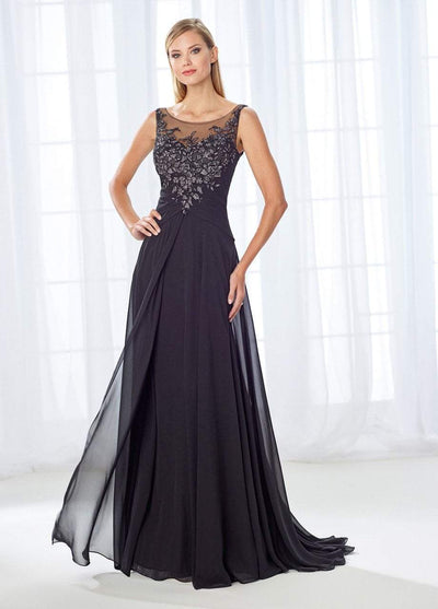 Mon Cheri Beaded Lace Bateau Pleated A-line Gown 118680 CCSALE 12 / Black/Pewter