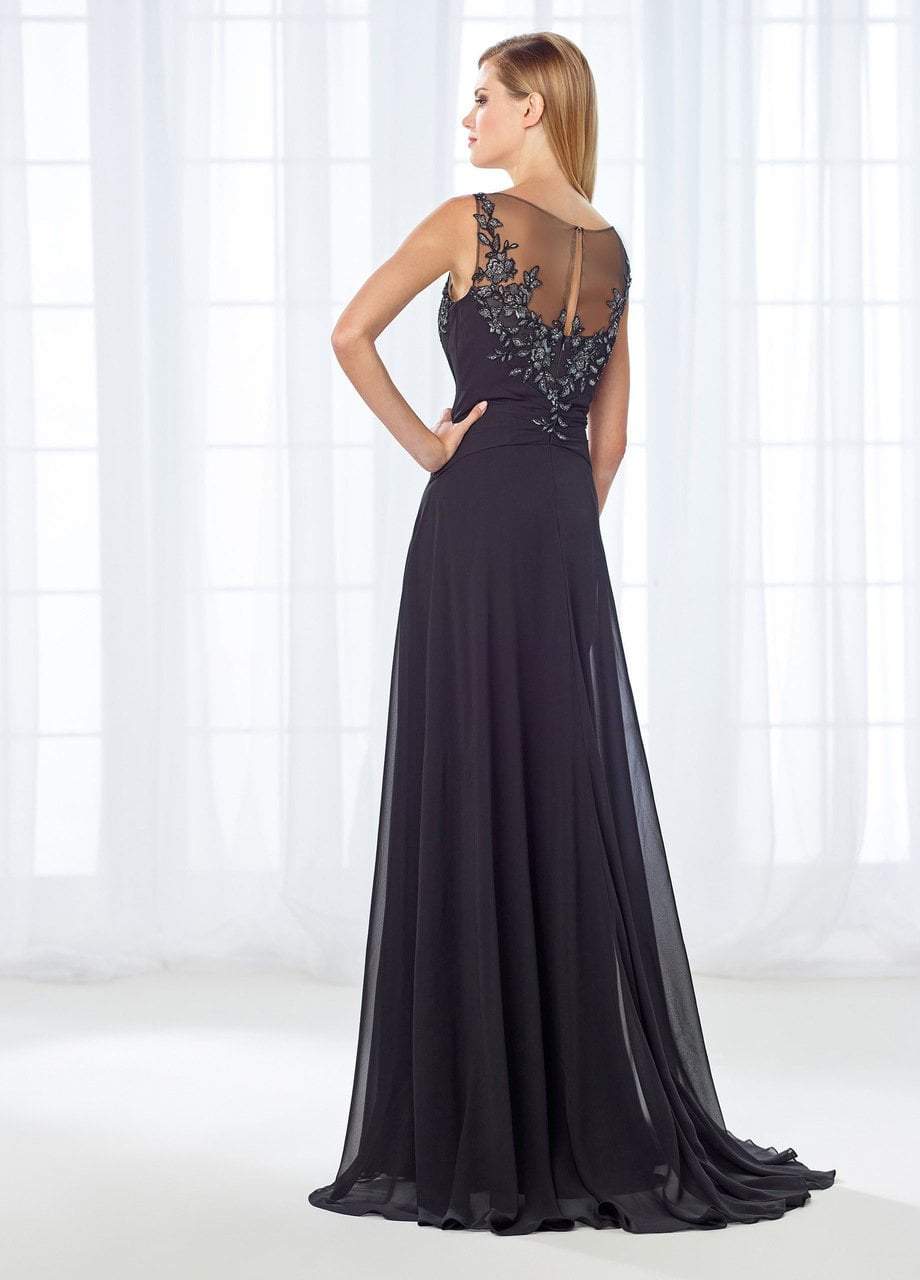 Mon Cheri Beaded Lace Bateau Pleated A-line Gown 118680 CCSALE 12 / Black/Pewter