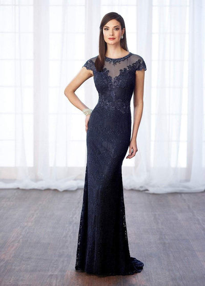 Mon Cheri Beaded Sheer Lace Cap Sleeves Evening Gown 217642 CCSALE