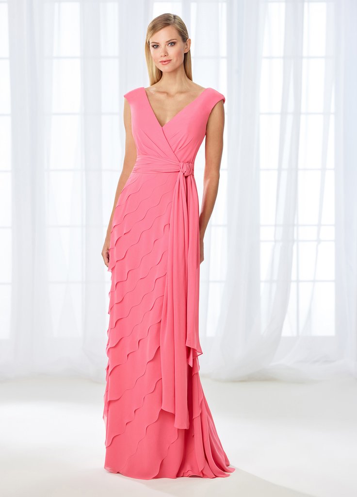 Mon Cheri Cameron Blake Cap Sleeve Wrap Tie Scalloped Evening Gown 118668 CCSALE 20 / Ice Pink