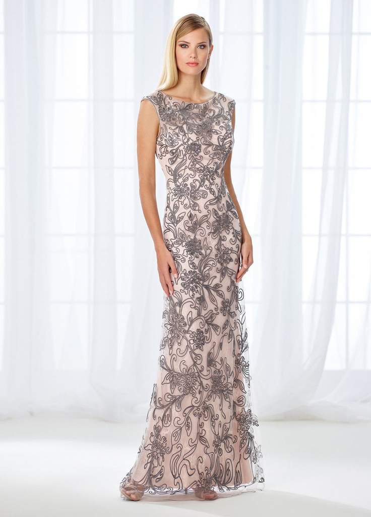 Mon Cheri Cap Sleeve Lace and Ribbonwork Evening Gown 118676 - 2 pcs Pink/Gray in Sizes 8 and 14 Available CCSALE 8 / Pink/Gray