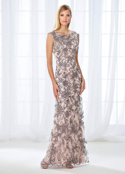 Mon Cheri Cap Sleeve Lace and Ribbonwork Evening Gown 118676 - 2 pcs Pink/Gray in Sizes 8 and 14 Available CCSALE 8 / Pink/Gray