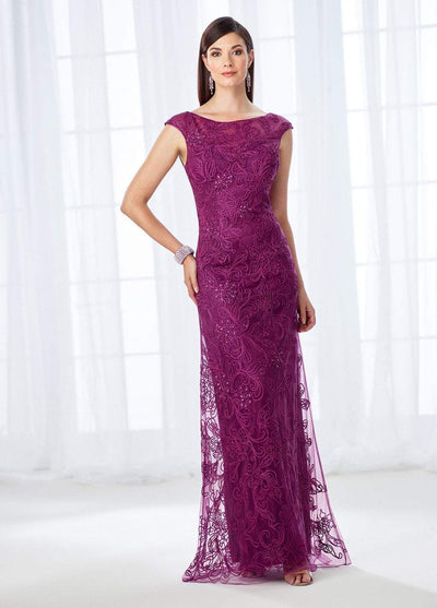 Mon Cheri Cap Sleeve Lace and Ribbonwork Evening Gown 118676 - 2 pcs Pink/Gray in Sizes 8 and 14 Available CCSALE 8 / Dark Raspberry