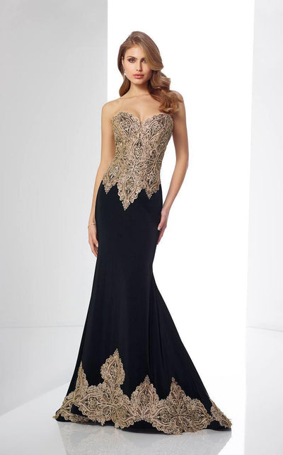 Mon Cheri Embellished Sweetheart Dress 217831 CCSALE 6 / Navy Blue/Gold