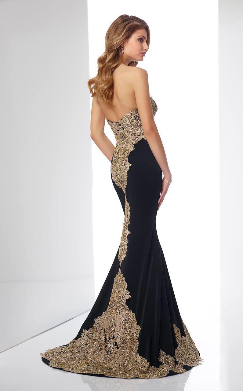 Mon Cheri Embellished Sweetheart Dress 217831 CCSALE 6 / Navy Blue/Gold