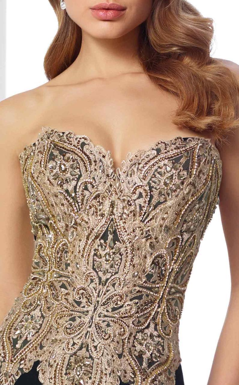 Mon Cheri Embellished Sweetheart Dress 217831 CCSALE 6 / Navy Blue/Gold