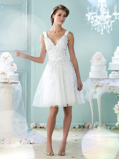 Mon Cheri - Embellished V-Neck A-Line Cocktail Dress 215104 - 1 pc Blush in Size 6 Available CCSALE 6 / Blush
