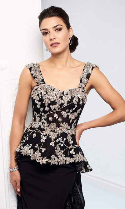 Mon Cheri - Embraided Lace Peplum Dress With Train 218D32 - 1 pc Black/Taupe In Size 8 Available CCSALE 8 / Black/Taupe