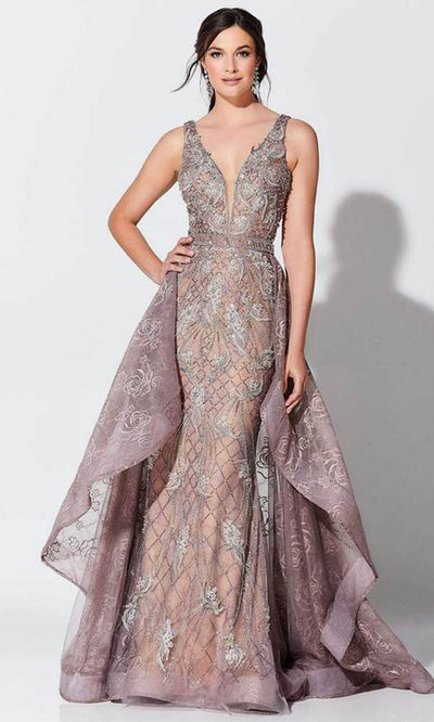 Mon Cheri - Embroidered Gown with Train 119D56 - 1 pc Mocha/Nude In Size 10 Available CCSALE 10 / Mocha/Nude
