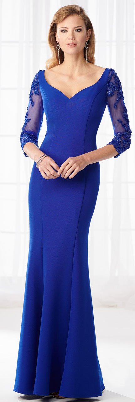 Mon Cheri Fitted V-Neck Seamed Evening Gown 218613 CCSALE 12 / Royal Blue