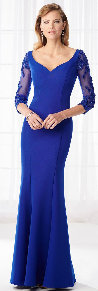 Mon Cheri Fitted V-Neck Seamed Evening Gown 218613 CCSALE 12 / Royal Blue