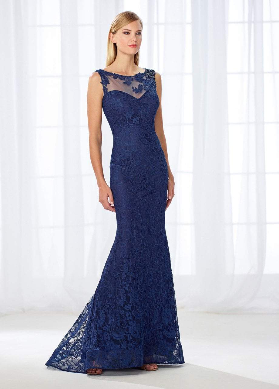 Mon Cheri - Illusion Lace Bateau Evening Dress 118671 - 1 pc Navy in Size 8 Available CCSALE 8 / Navy