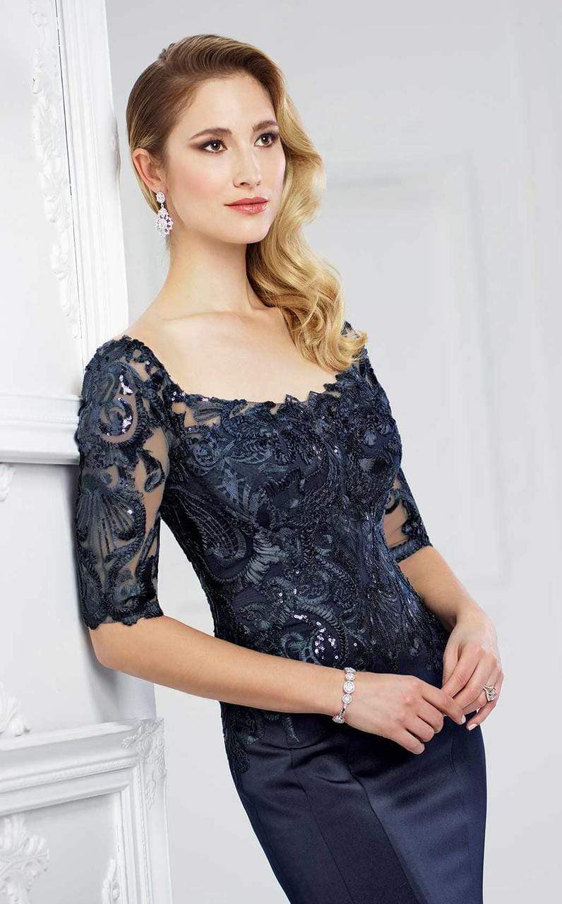Mon Cheri Lace Quarter Length Sleeves Mermaid Gown 217937 CCSALE