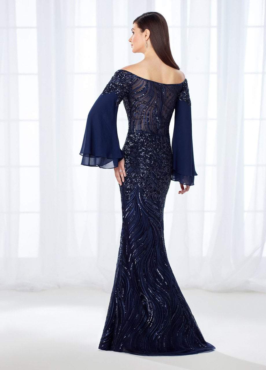 Mon Cheri Long Bell Sleeves Off-Shoulder Gown 118688 CCSALE