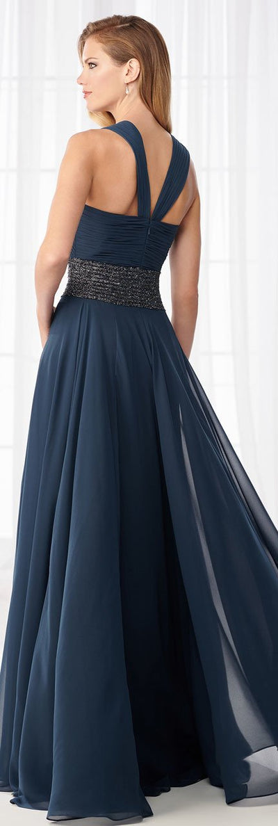 Mon Cheri Ruched Halter A-Line Evening Dress 218615 - 1 pc Dark Teal In Size 12 Available CCSALE 12 / Dark Teal