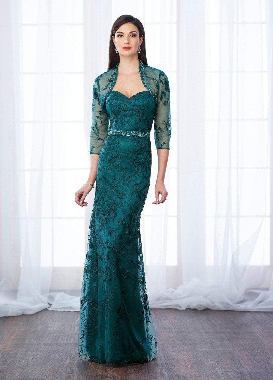 Mon Cheri Strapless Lace Gown with Sheer Bolero Jacket 217649 - 1 pc Teal In Size 14 Available CCSALE 14 / Teal