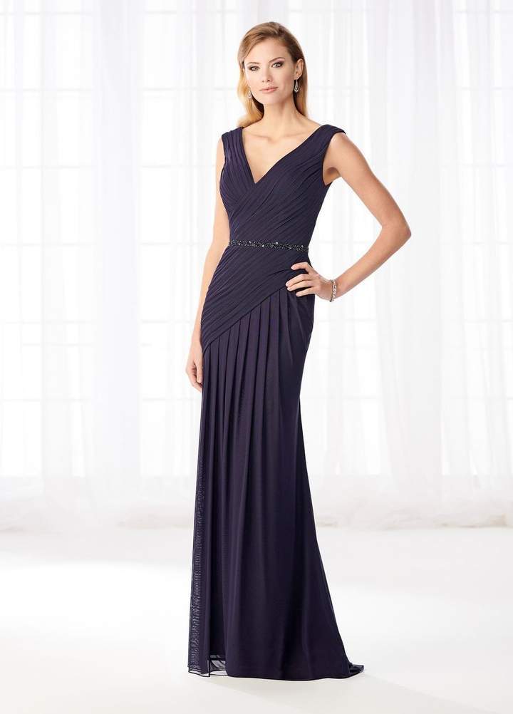 Mon Cheri - Stretch Mesh Pleated V-Neckline Formal Gown 218603 - 1 pc Raspberry In Size 4 Available CCSALE