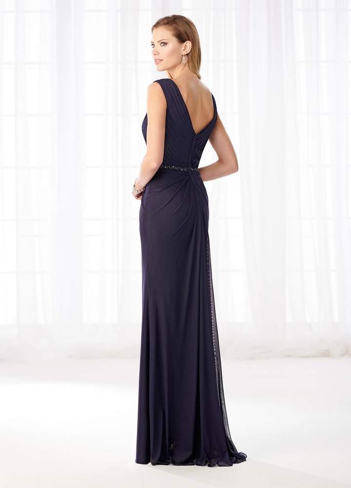 Mon Cheri - Stretch Mesh Pleated V-Neckline Formal Gown 218603 - 1 pc Raspberry In Size 4 Available CCSALE