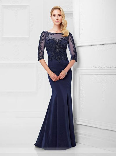 Montage by Mon Cheri - 117910 Quarter Sleeve Beaded Illusion Gown  in Blue