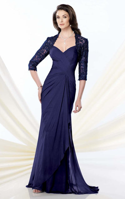 Montage by Mon Cheri - A-Line Evening Gown with Lace Mock Wrap 214943 In Blue
