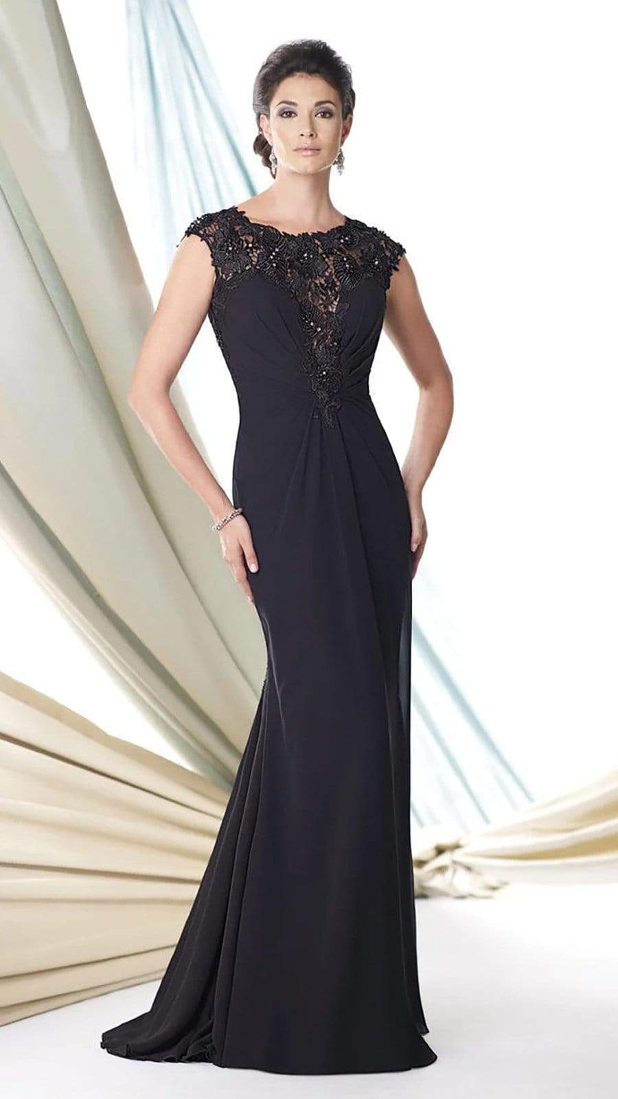 Montage by Mon Cheri - 114926 Chiffon Venise Lace Dress - 1 pc Pink In Size 14 Available CCSALE 14 / Pink