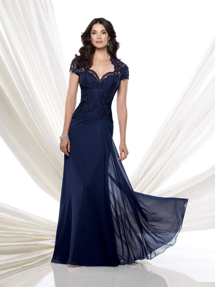 Montage by Mon Cheri - 115974W Embroidered Applique Evening Dress In Blue