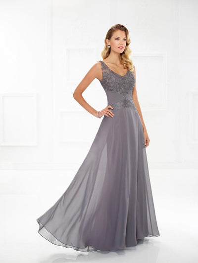 Montage by Mon Cheri - 118976W Lace Chiffon A-line Dress Mother of the Bride Dresses 16W / Pewter