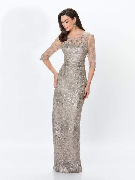Montage by Mon Cheri - Lace Embellished Two-Piece Column Gown 119940 - 1 pc Latte in Size 14 Available CCSALE