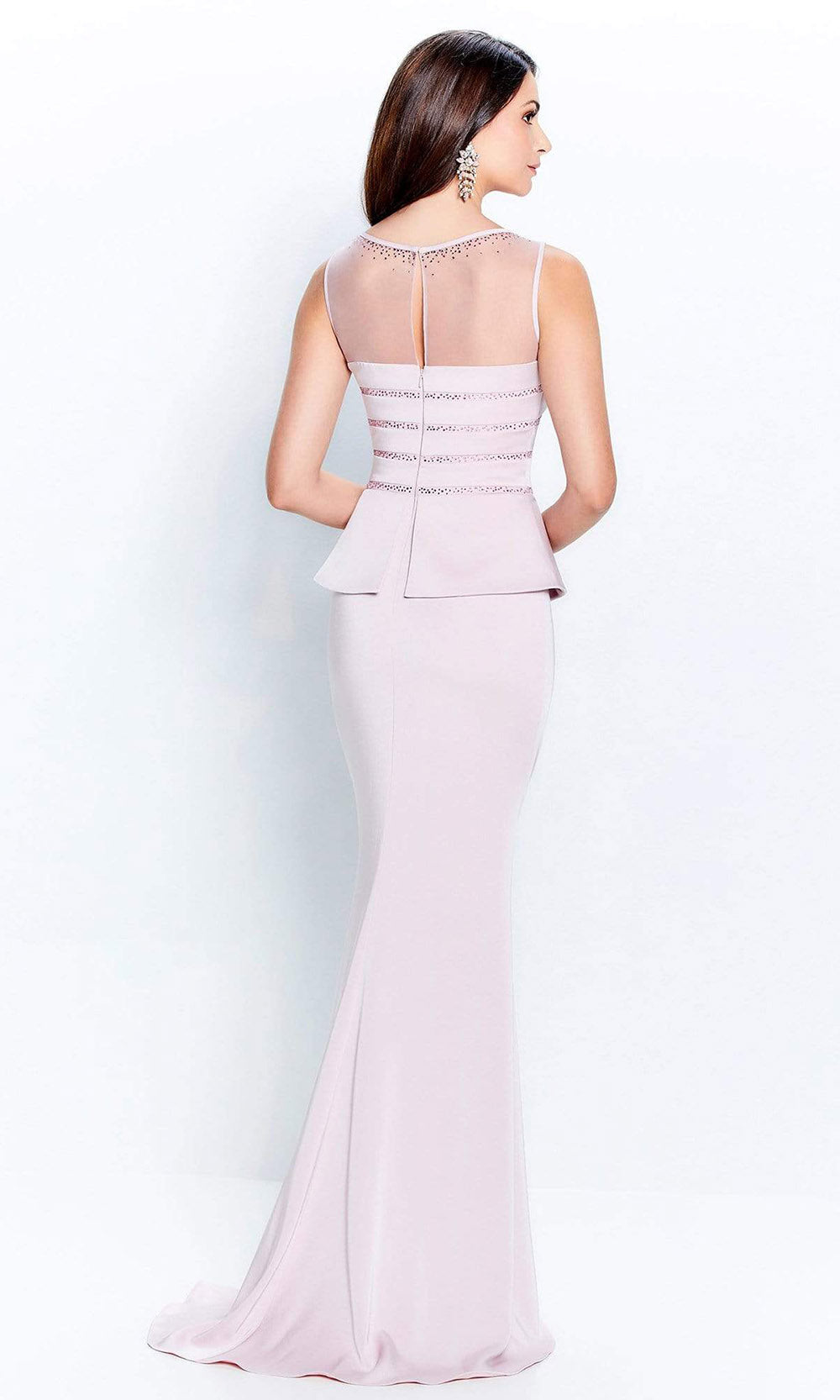 Montage by Mon Cheri - Beaded Illusion Peplum Evening Dress 120903SC In Pink