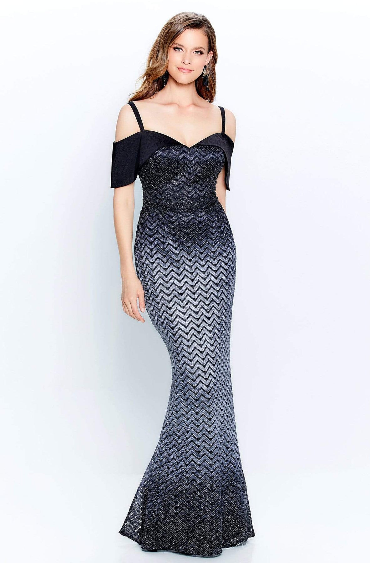 Montage by Mon Cheri - 120908W Ombre Cold Shoulder Long Dress Evening Dresses 16W / Black Ombre