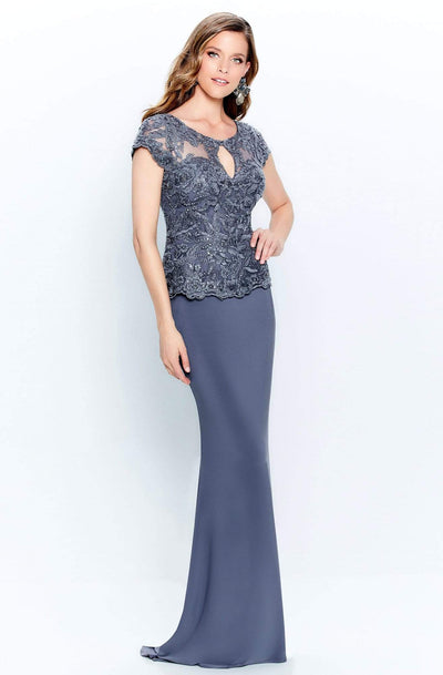 Montage by Mon Cheri - 120910W Embroidered Keyhole Front Long Dress Mother of the Bride Dresses 16W / Charcoal