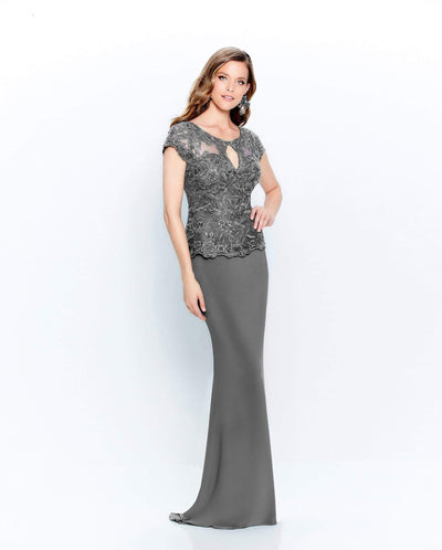 Montage by Mon Cheri - 120910W Embroidered Keyhole Front Long Dress Mother of the Bride Dresses 16W / Charcoal
